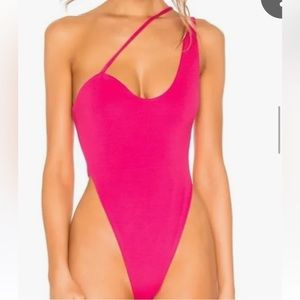 hours hot pink asymmetrical bodysuit